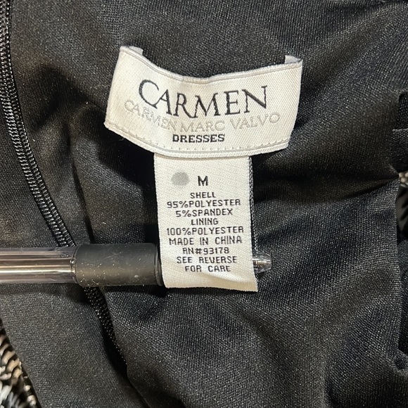 Carmen Marc Valvo Black & White Houndstooth Knit Midi Dress Sleeveless - Picture 11 of 13